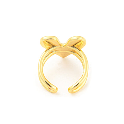 Sortija Cuff Abierta de Brass con Corazón, Bañada en Oro 18K