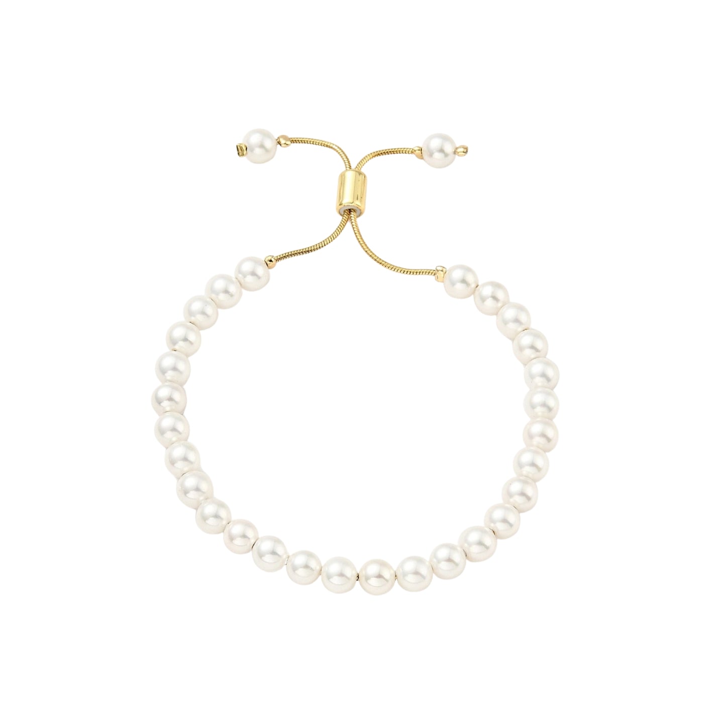 Pulsera Ajustable de Brass con Perlas y Cadena Snake, Bañada en Oro 18K