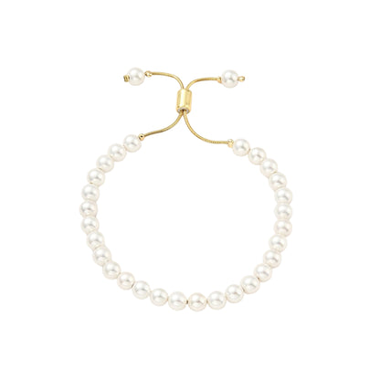 Pulsera Ajustable de Brass con Perlas y Cadena Snake, Bañada en Oro 18K