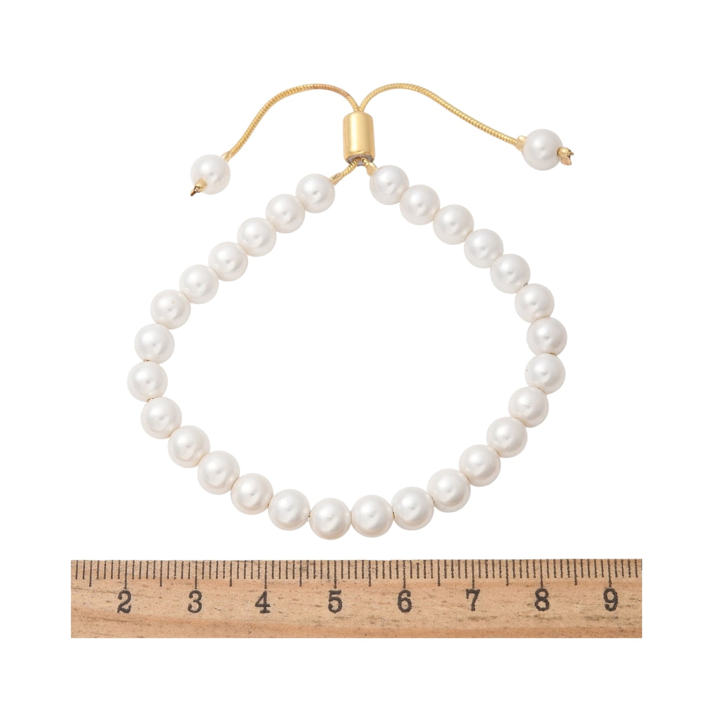 Pulsera Ajustable de Brass con Perlas y Cadena Snake, Bañada en Oro 18K