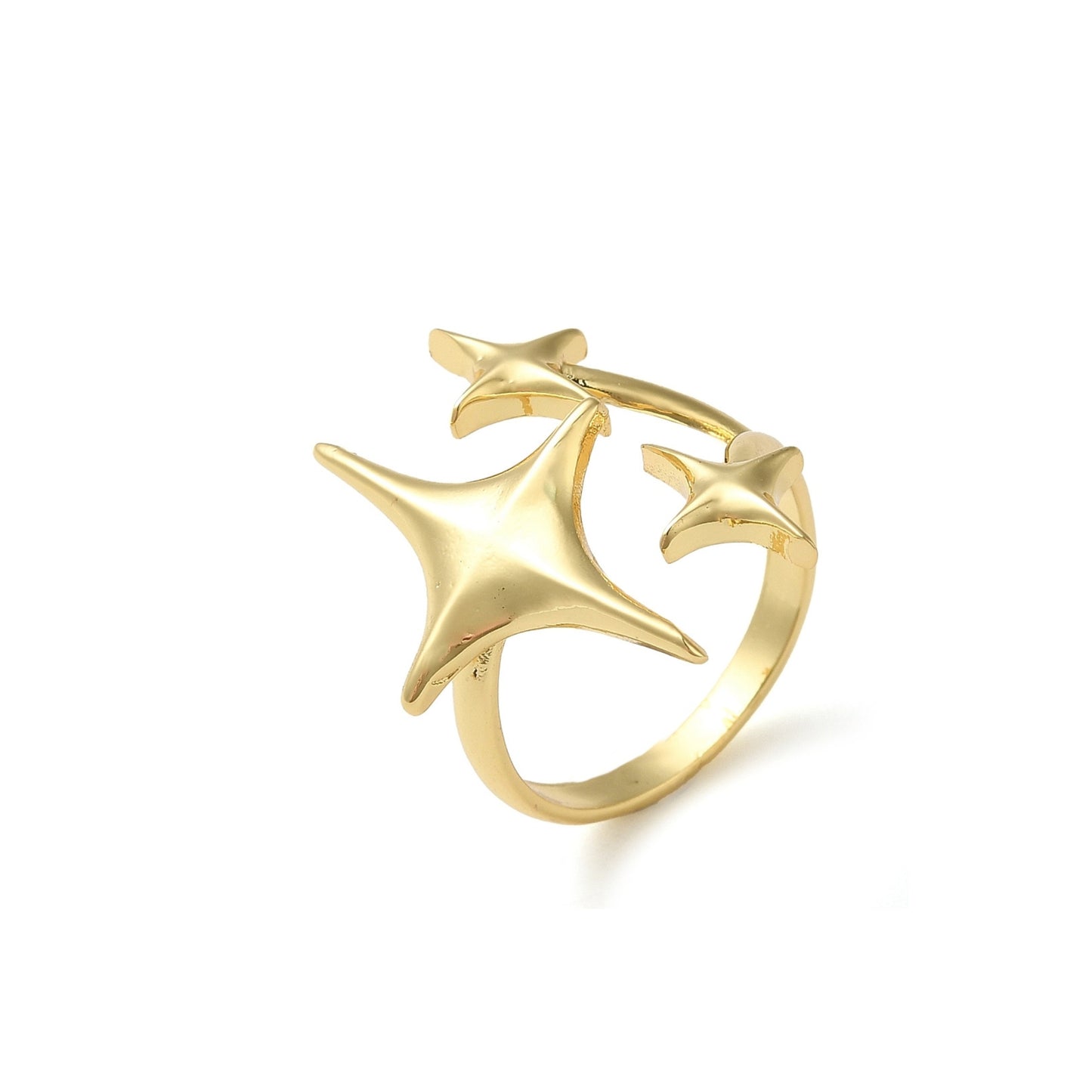 Sortija Cuff Abierta de Brass con Estrella, Bañada en Oro 16K