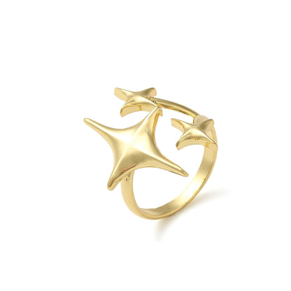 Sortija Cuff Abierta de Brass con Estrella, Bañada en Oro 16K