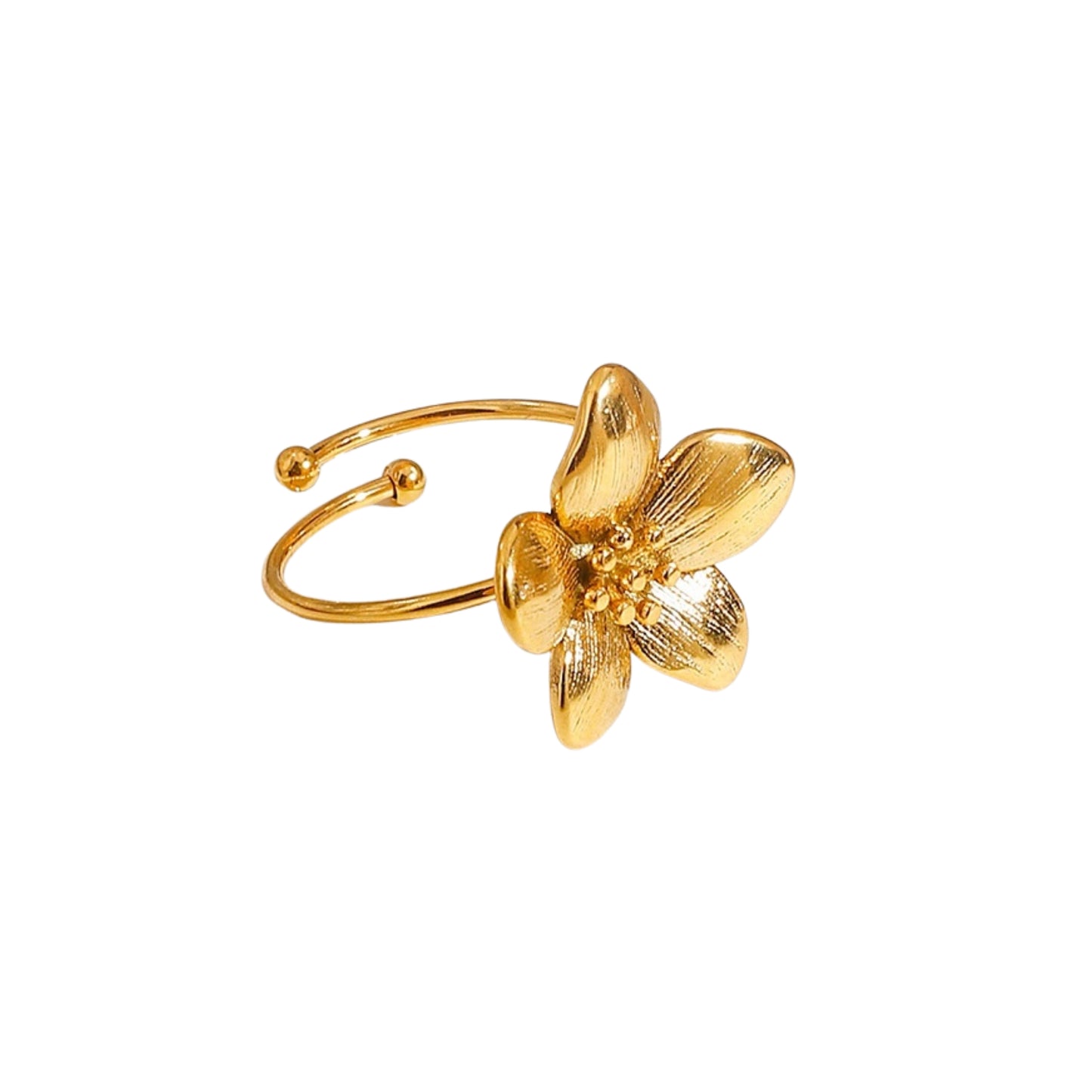 Sortija Cuff Abierta de Stainless Steel con Flor, Dorada