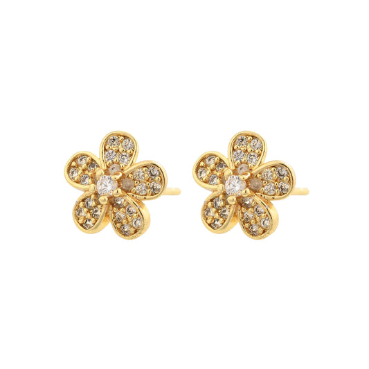 Pantallas Stud de Brass en Forma de Flor con Zirconia Cúbica, Bañadas en Oro 18K