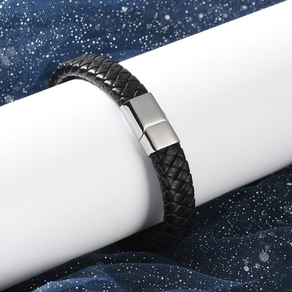 Pulsera de Cuero Trenzado con Cierre Magnético de Stainless Steel