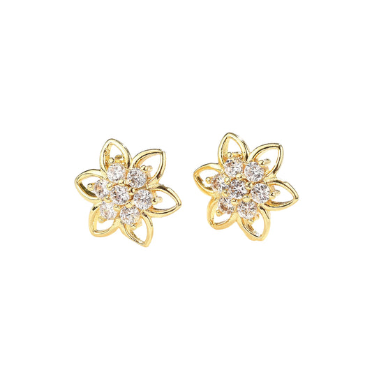 Pantallas Stud de Brass en Forma de Flor con Zirconia Cúbica, Bañadas en Oro 18K
