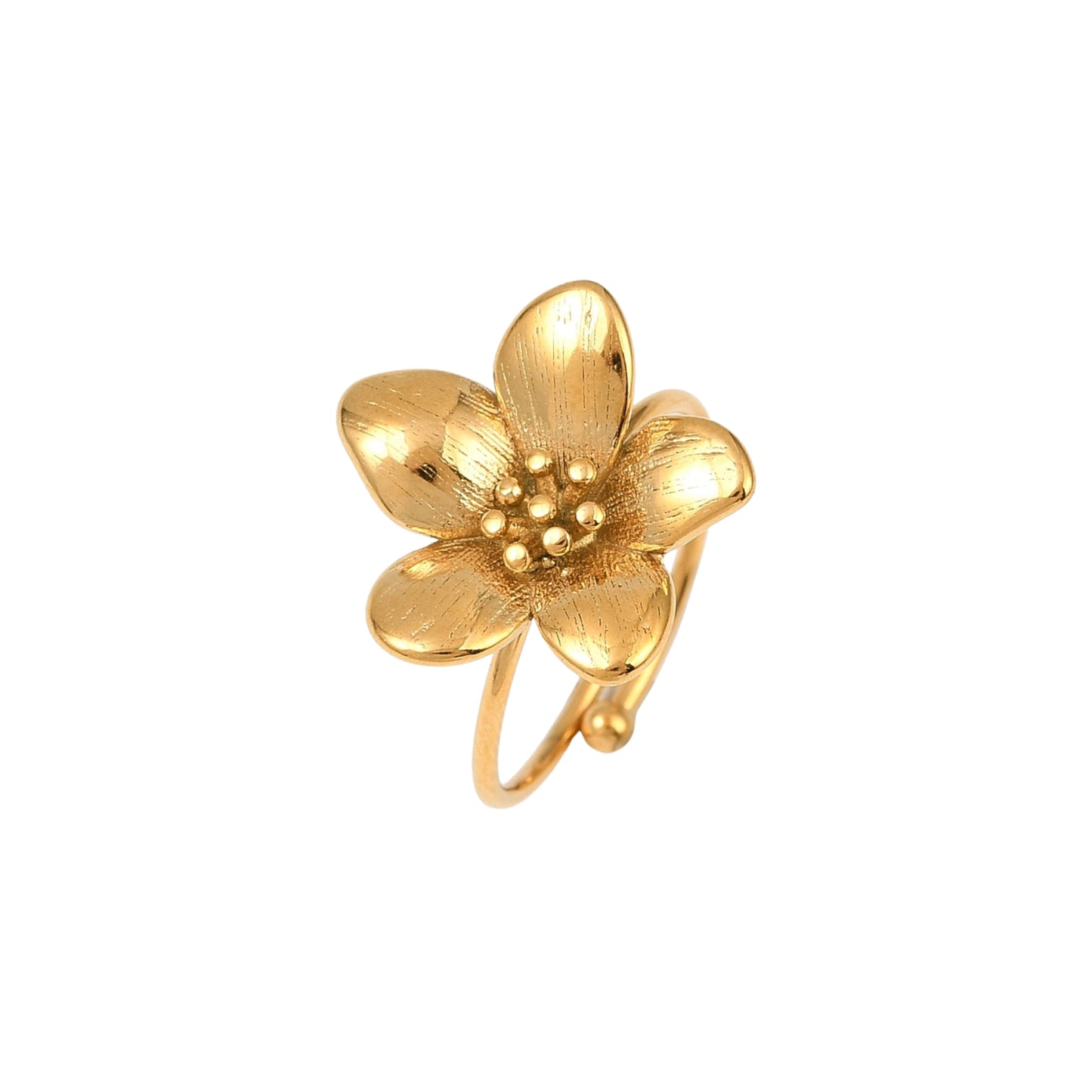 Sortija Cuff Abierta de Stainless Steel con Flor, Dorada
