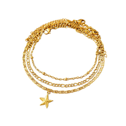 Set de 3 Tobilleras de Stainless Steel con Estrella de Mar, Doradas