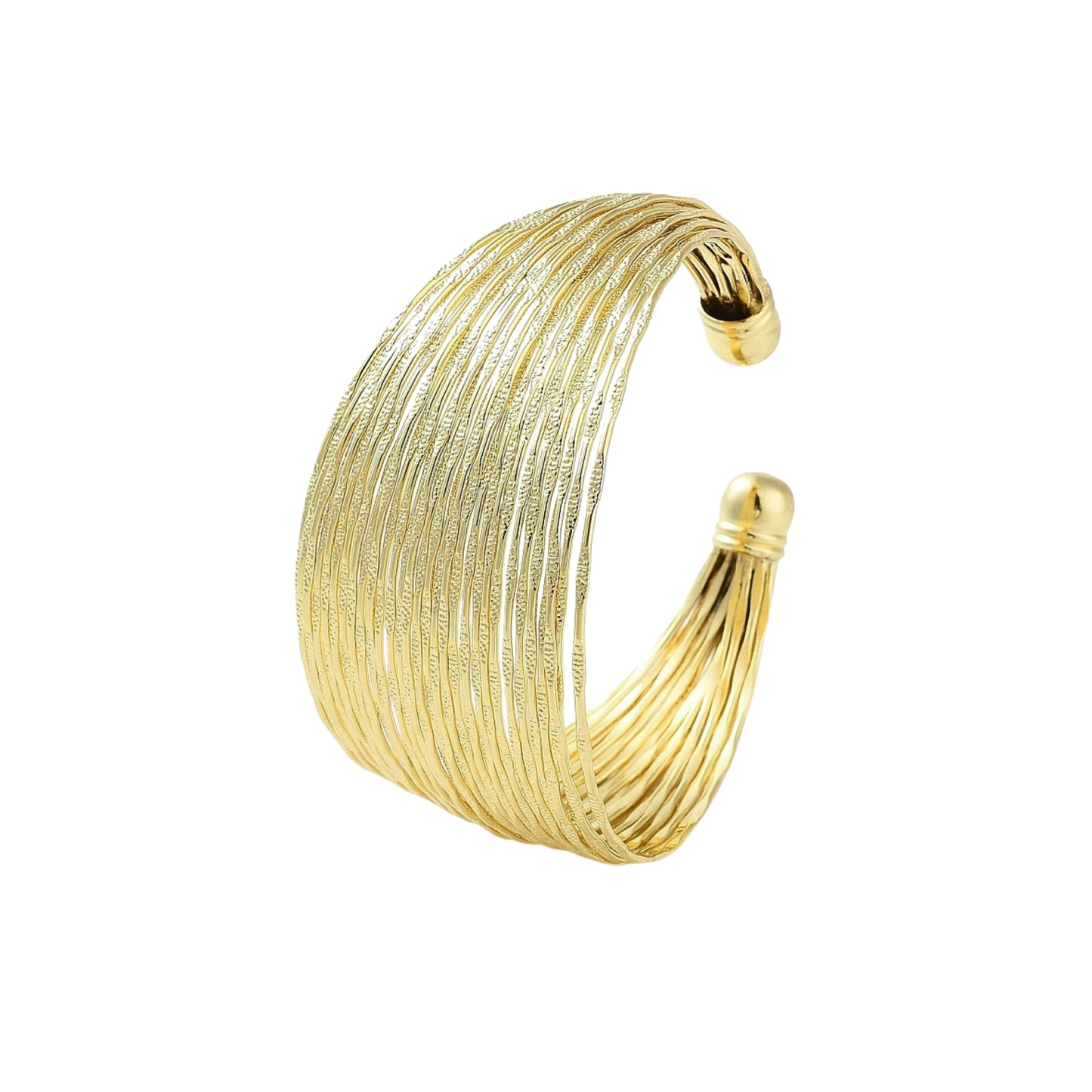 Pulsera Cuff de Brass con Múltiples Líneas, Bañada en Oro 18K