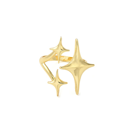 Sortija Cuff Abierta de Brass con Estrella, Bañada en Oro 16K