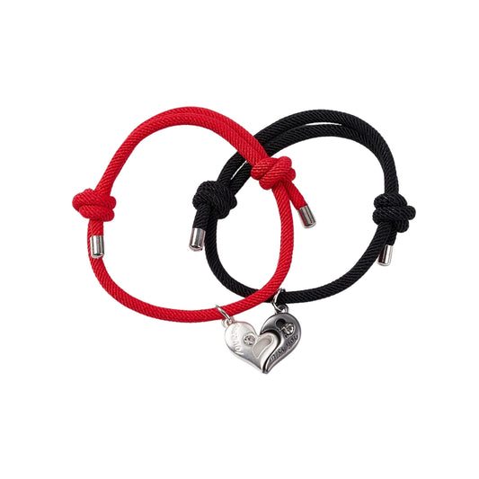 Set de 2 Pulseras con Charms de Corazón y Cristales, Palabras "Love You" y "Miss You"