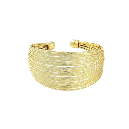 Pulsera Cuff de Brass con Múltiples Líneas, Bañada en Oro 18K