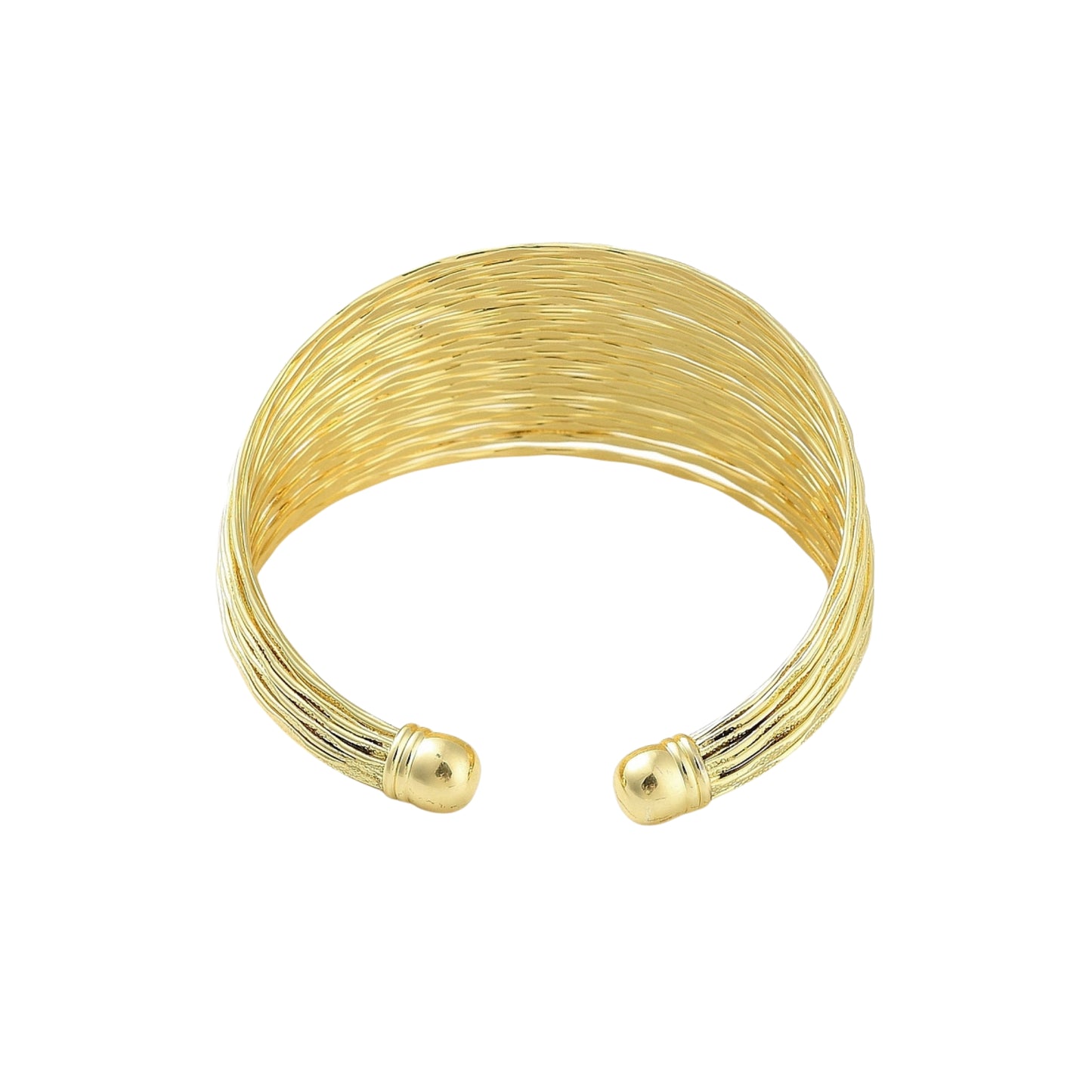 Pulsera Cuff de Brass con Múltiples Líneas, Bañada en Oro 18K
