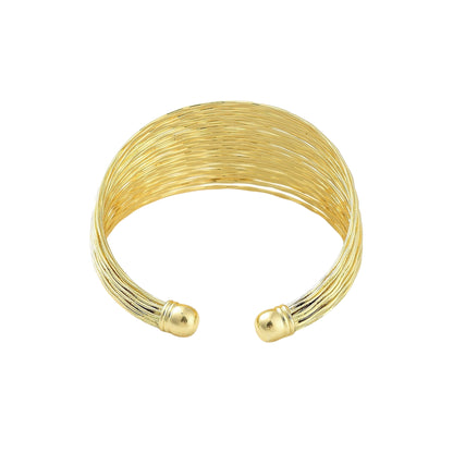Pulsera Cuff de Brass con Múltiples Líneas, Bañada en Oro 18K