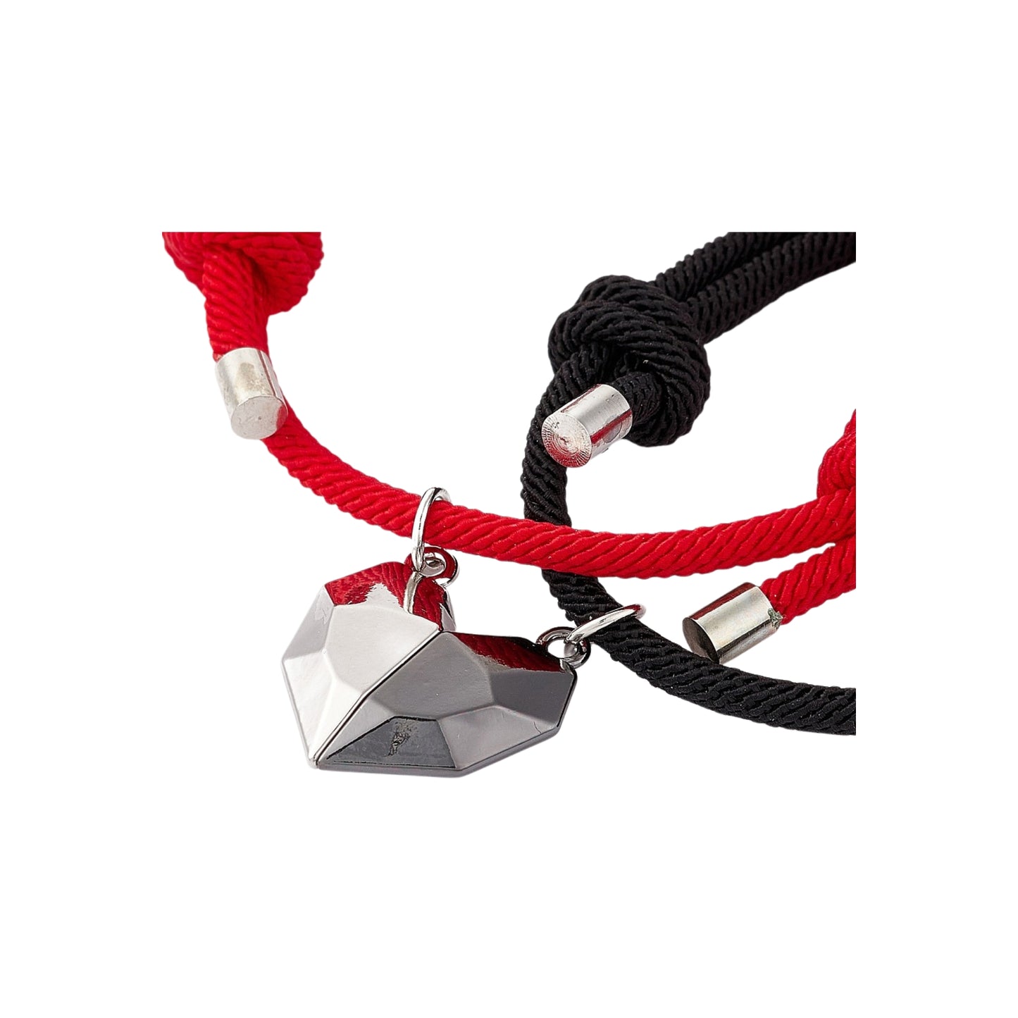 Set de 2 Pulseras Ajustables con Dijes de Corazón Magnético, Rojo y Negro