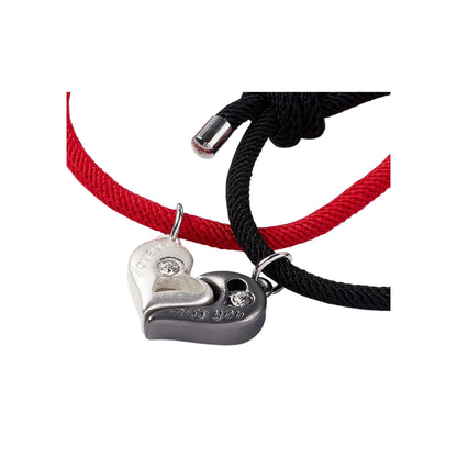 Set de 2 Pulseras con Charms de Corazón y Cristales, Palabras "Love You" y "Miss You"