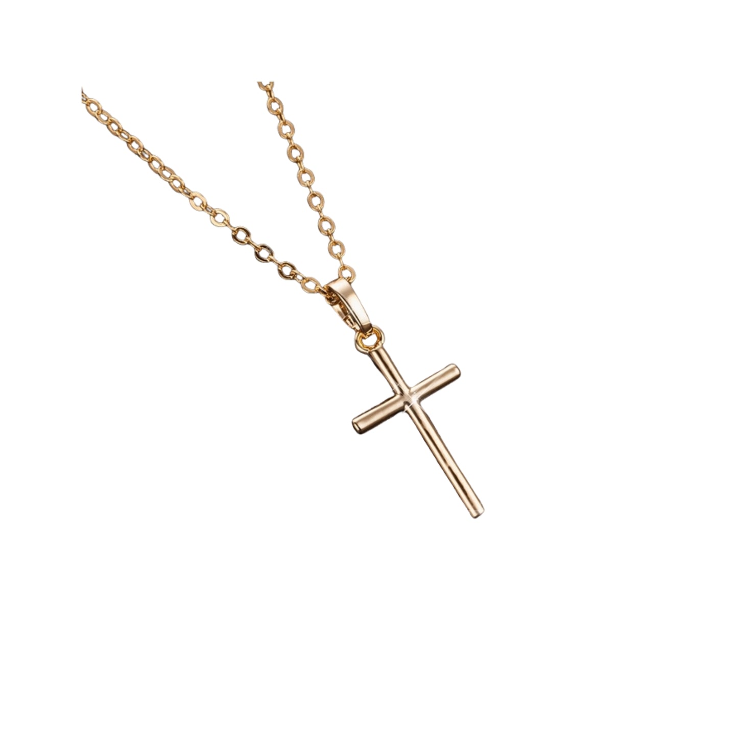 Collar de Brass con Charm de Cruz, Bañado en Oro 18K