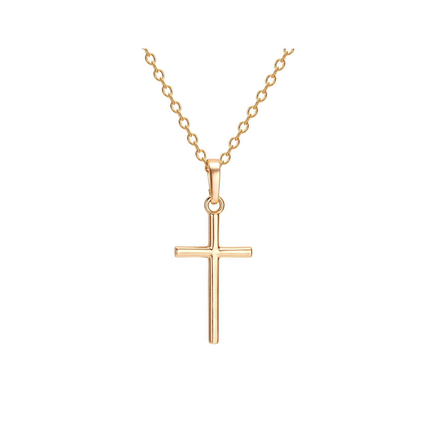 Collar de Brass con Charm de Cruz, Bañado en Oro 18K