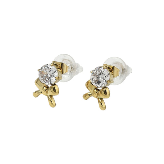Pantallas Stud de Stainless Steel con Lazo y Zirconia Cúbica, Doradas