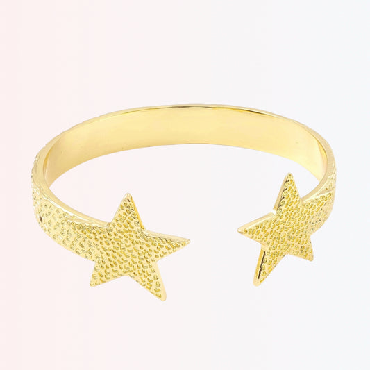 Pulsera Dorada Abierta con Dos Estrellas